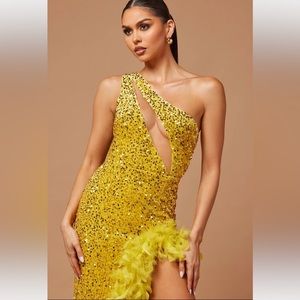 Chartreuse Feather Dress